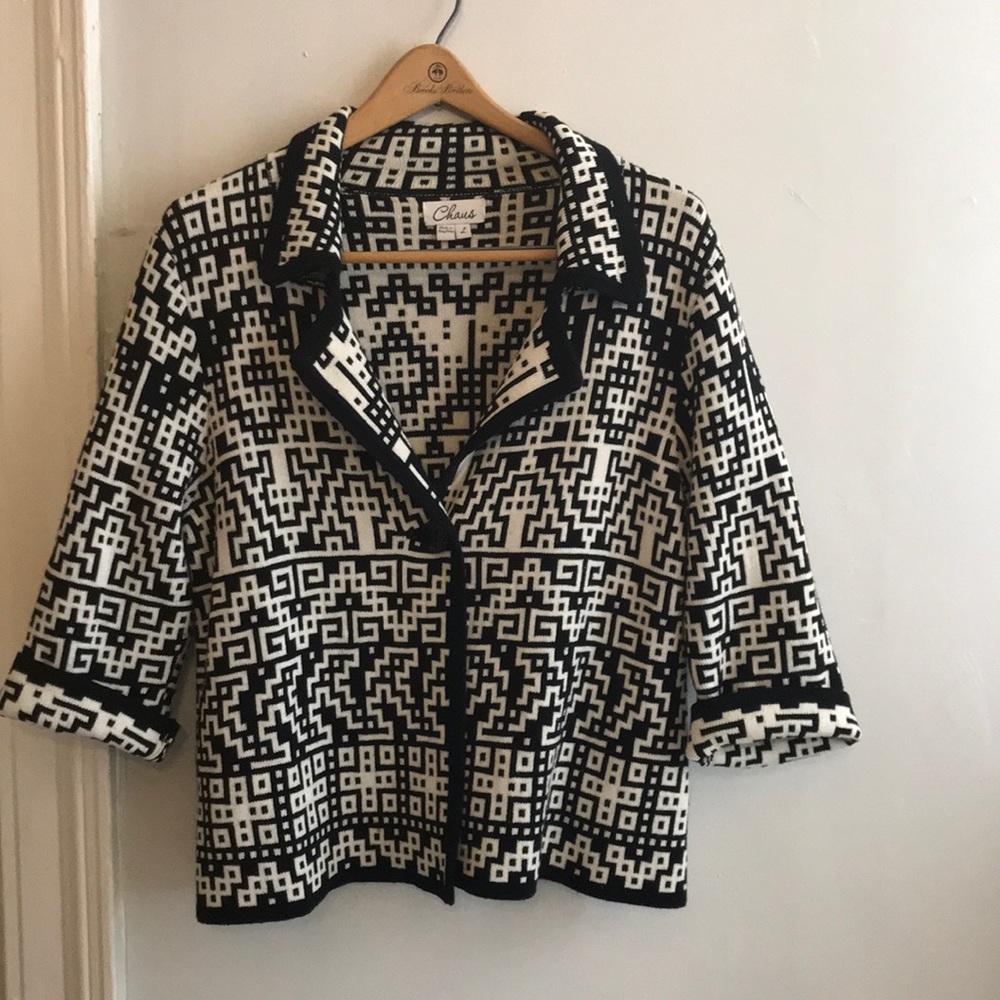 Chaus Black & White Patterned Knit Jacket